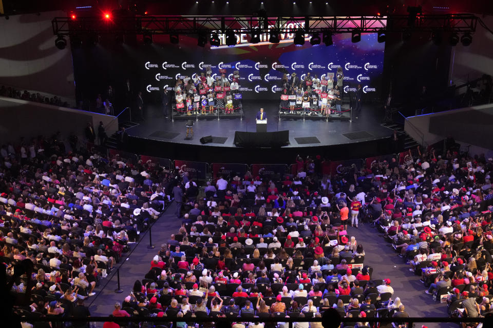 Republican presidential candidate, former President Donald Trump speaks at a campaign rally, Thursday, June 6, 2024, in Phoenix. (AP Photo/Rick Scuteri)