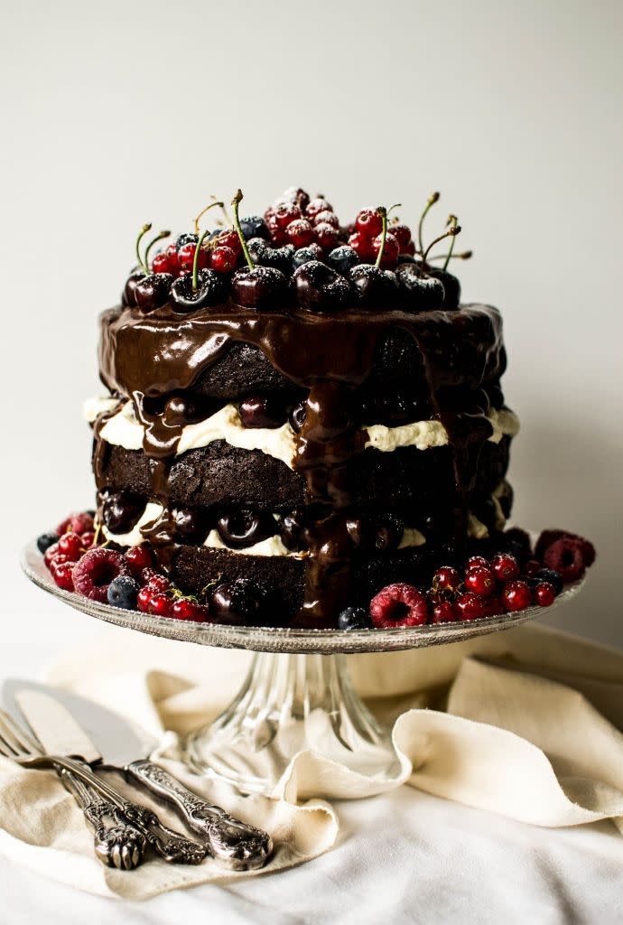 <p>The ultimate chocolate-cherry dessert is even better when it's dripping with fudge.</p><p>Get the recipe from <a href="http://www.butterandbrioche.com/black-forest-gateau/" rel="nofollow noopener" target="_blank" data-ylk="slk:Butter and Brioche;elm:context_link;itc:0;sec:content-canvas" class="link ">Butter and Brioche</a>.</p>