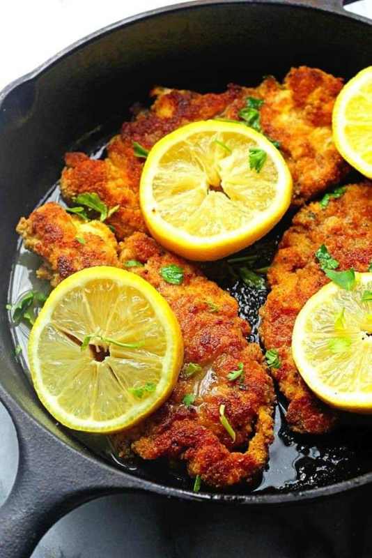 <p>Grandbaby Cakes</p><p>This lemon chicken piccata recipe pairs a sensationally thin bread-crumb-crusted chicken with classic lemon wine sauce that is highly addictive! </p><p><strong>Get the Recipe: </strong><a href="https://grandbaby-cakes.com/breaded-chicken-piccata/" rel="nofollow noopener" target="_blank" data-ylk="slk:Lemon Chicken Piccata;elm:context_link;itc:0;sec:content-canvas" class="link rapid-noclick-resp"><strong>Lemon Chicken Piccata </strong></a></p>