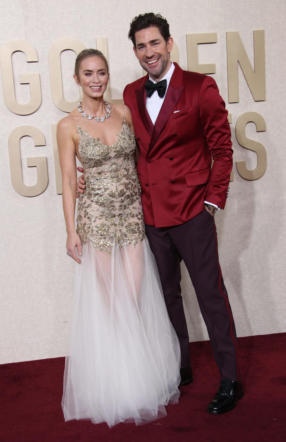 Emily Blunt and John Krasinski hit the red carpet at the Golden Globes.
