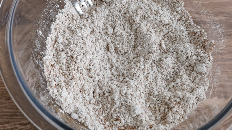 crumbly flour mixture in bowl