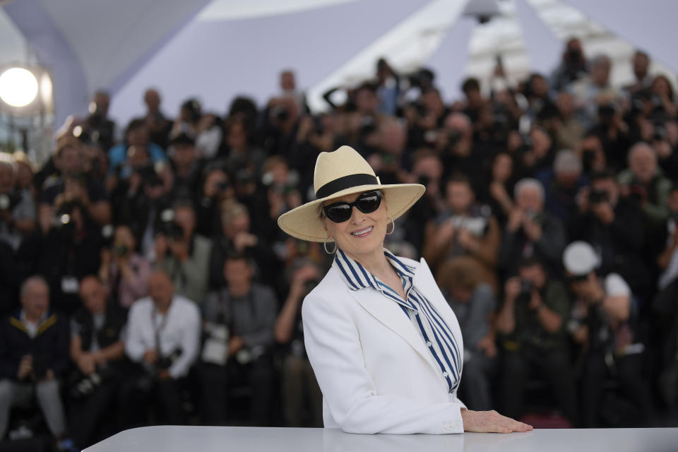 Meryl Streep poses for photographers during the honorary Palme d'Or photo call at the 77th international film festival, Cannes, southern France, Tuesday, May 14, 2024. (Photo by Andreea Alexandru/Invision/AP)