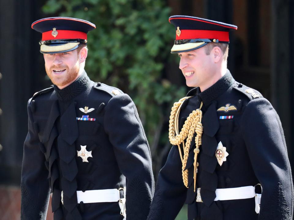 Prince Harry and Prince William stand together on Prince Harry's wedding day in 2018.