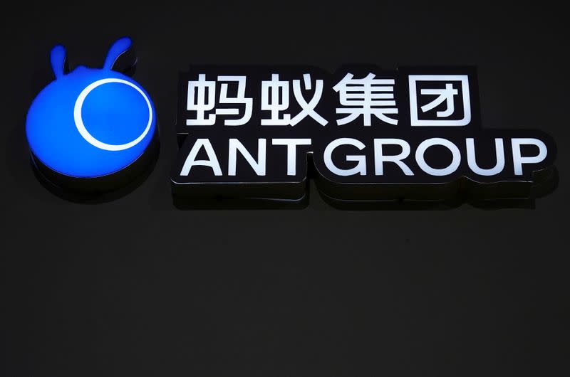 FILE PHOTO: A sign of Ant Group is seen during the World Internet Conference in Wuzhen