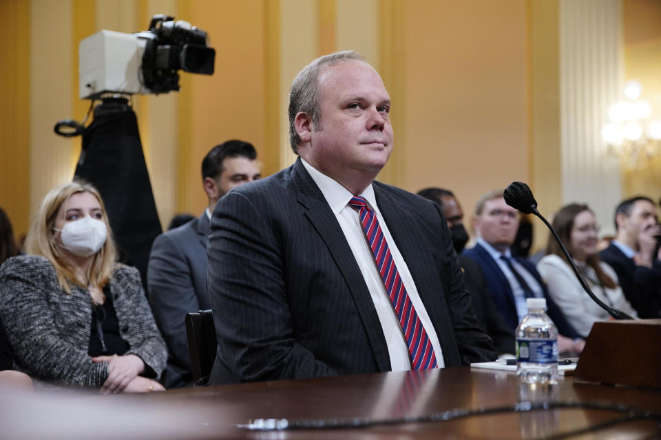 Chris Stirewalt, former Fox News political editor, during a hearing of the Select Committee to Investigate the January 6 attack on the U.S. Capitol, on Monday, June 13, 2022.  / Credit: Al Drago/Bloomberg via Getty Images