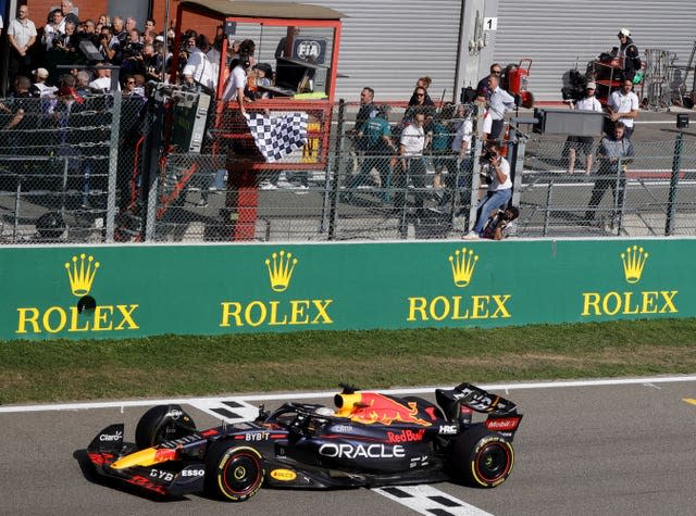 Max Verstappen crossed the line nearly 18 seconds clear of Sergio Perez 