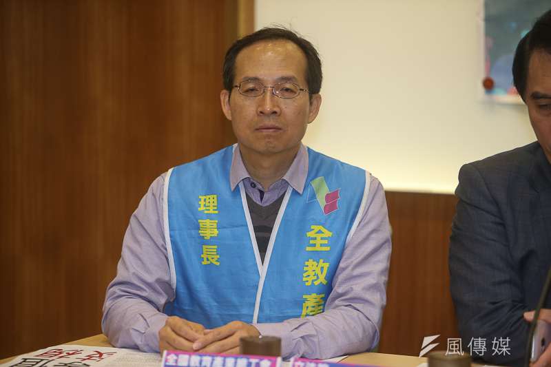 全教產工會理事長黃耀南出席全教產主辦「科科要等值，技職不應被歧視」記者會。（陳明仁攝）