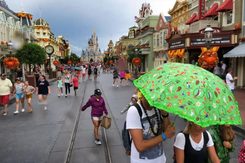 Guests leave the Magic Kingdom at Walt Disney World.