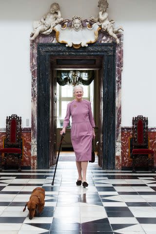 <p>Keld Navntoft, Kongehuset</p> Queen Margrethe smiles in an 84th birthday portrait at Fredensborg Castle released by the Danish Royal House on April 16, 2024.
