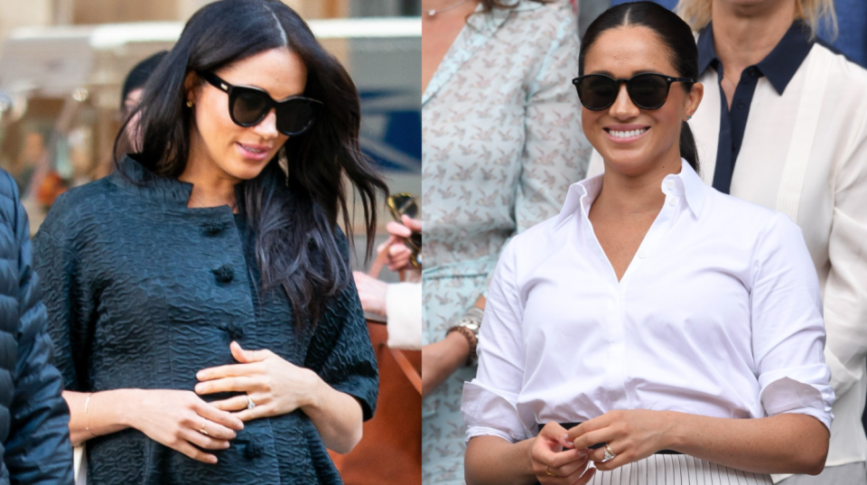 Meghan Markle wearing Le Specs sunglasses. (Images via Getty Images). 