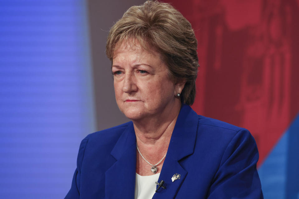 FILE - Gubernatorial candidate and state Sen. Sharon Hewitt takes part in the first televised debate of the Louisiana governor's race at the WWL-TV Studios in New Orleans, Thursday, Sept. 7, 2023. (Sophia Germer/The Times-Picayune/The New Orleans Advocate via AP, Pool, File)