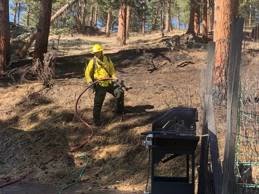 Sunday, Evergreen Fire said sparks from electric lines were the suspected cause of a small wildfire in a yard. The fire spanned 50 feet by 50 feet. (Evergreen Fire Rescue)