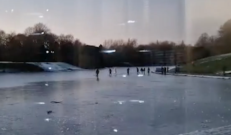 The group reportedly abused people warning them to get off the ice. (SWNS)