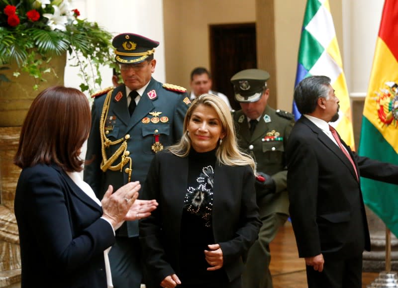 Bolivia's interim President Jeanine Anez attends a ceremony at the presidential palace in La Paz