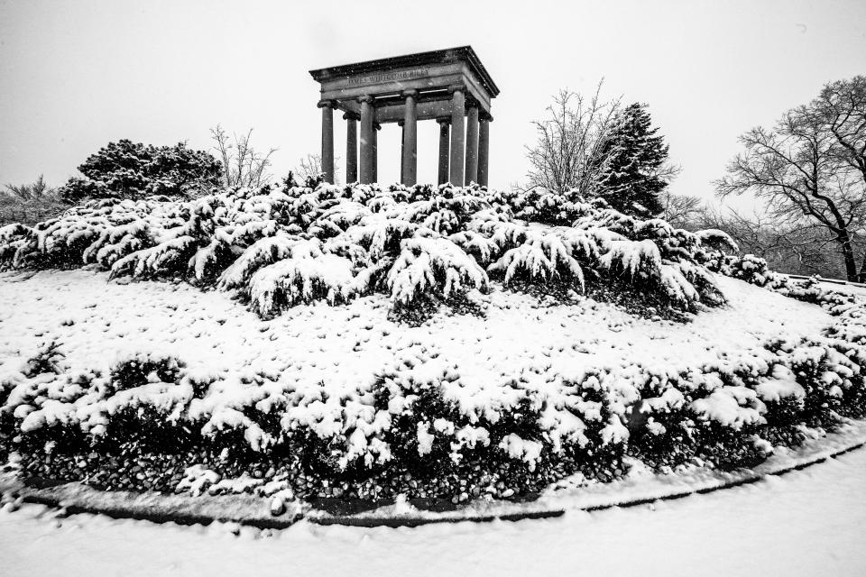 On Oct.17th, 1917, best selling author and poet James Whitcomb Riley became the first burial on "The Crown" at Crown Hill Cemetery. Coins left at the grave are donated to the Riley Children's Hospital.