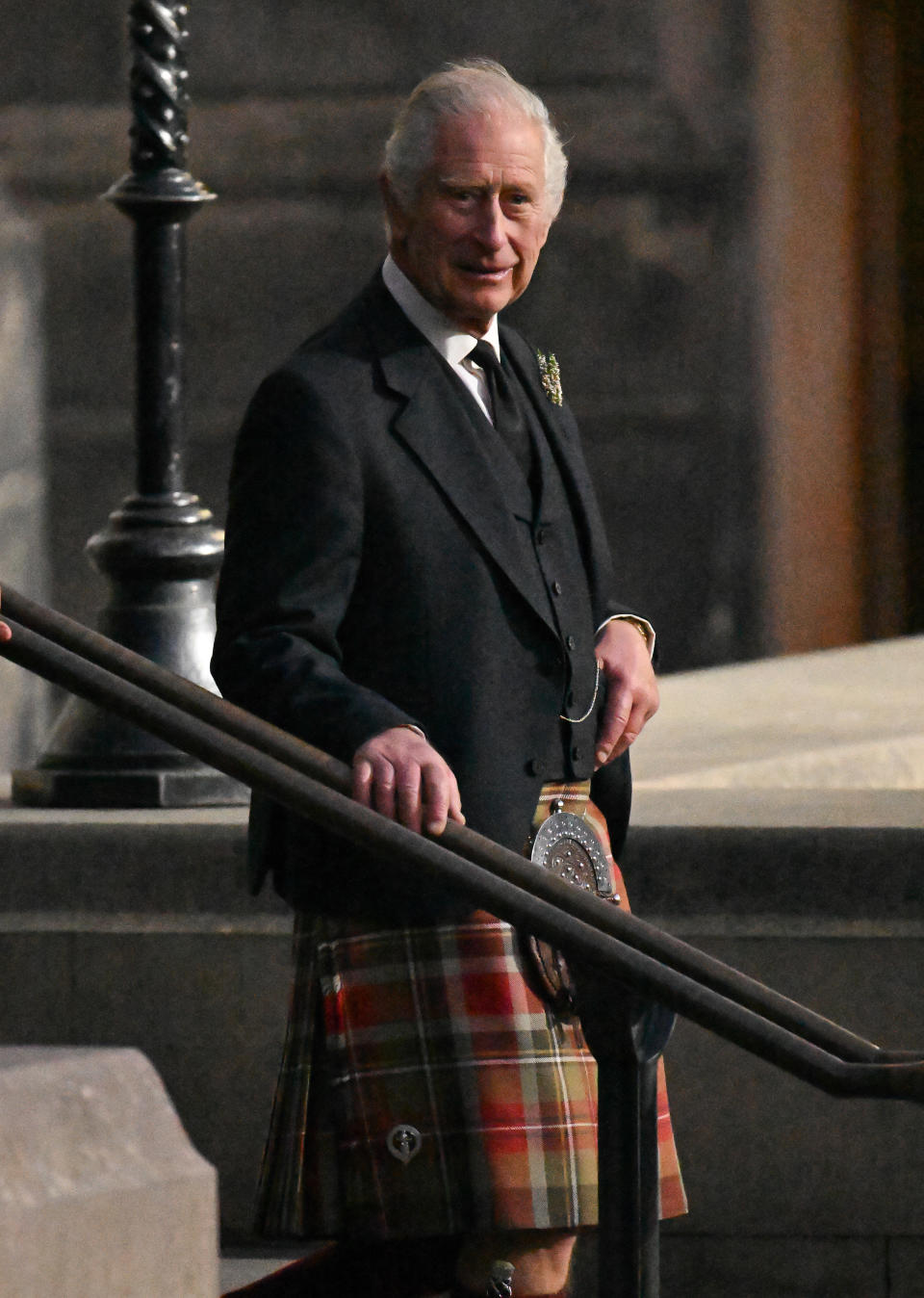 King Charles III leaves after the vigil in memory of Queen Elizabeth II at St Giles Cathedral on September 12. Source: Getty