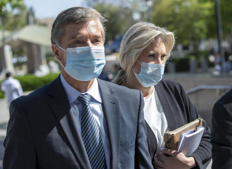 VAN NUYS, CA-APRIL 25, 2022: Rebecca Grossman, co-founder of the Grossman Burn Foundation, arrives at Van Nuys Courthouse for her preliminary hearing. Grossman is charged with murder and other counts stemming from a crash in Westlake Village that left two young brothers dead. (Mel Melcon / Los Angeles Times)