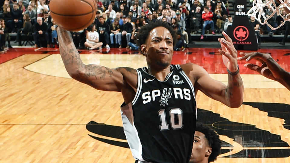 San Antonio Spurs guard DeMar DeRozan has been on astonishingly efficient scoring tear of late, giving fantasy owners plenty to be happy about. (Photo by Ron Turenne/NBAE via Getty Images)