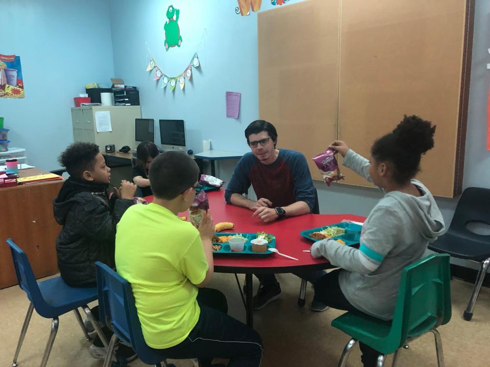 Students study at Centennial School in Bethlehem, Pennsylvania, in April 2019, before the coronavirus pandemic shut down schools. The light are colored blue for the comfort of children with sensory disorders.