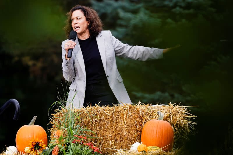 FOTO DE ARCHIVO: Kamala Harris, senadora de Estados Unidos y excandidata presidencial demócrata, habla en el Polk County Democrats' Steak Fry en Des Moines, Iowa, Estados Unidos, el 21 de septiembre de 2019