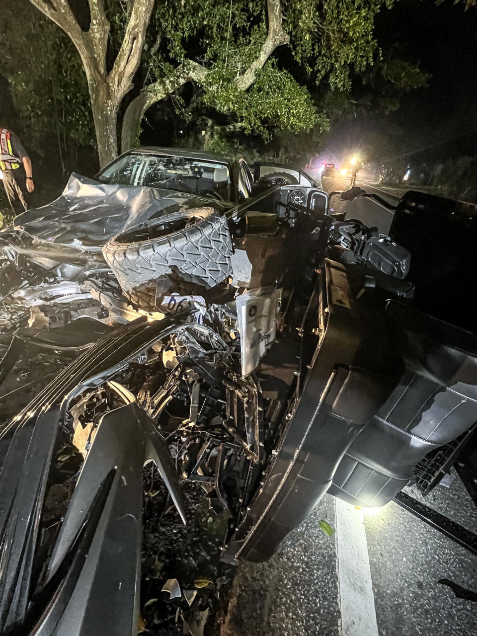 Jamie Lee Komoroski, 25, only briefly hit the brakes before it smashed into the golf cart at around 10 p.m. on Folly Beach, S.C., on April 28, 2023. (Folly Beach Police Department)