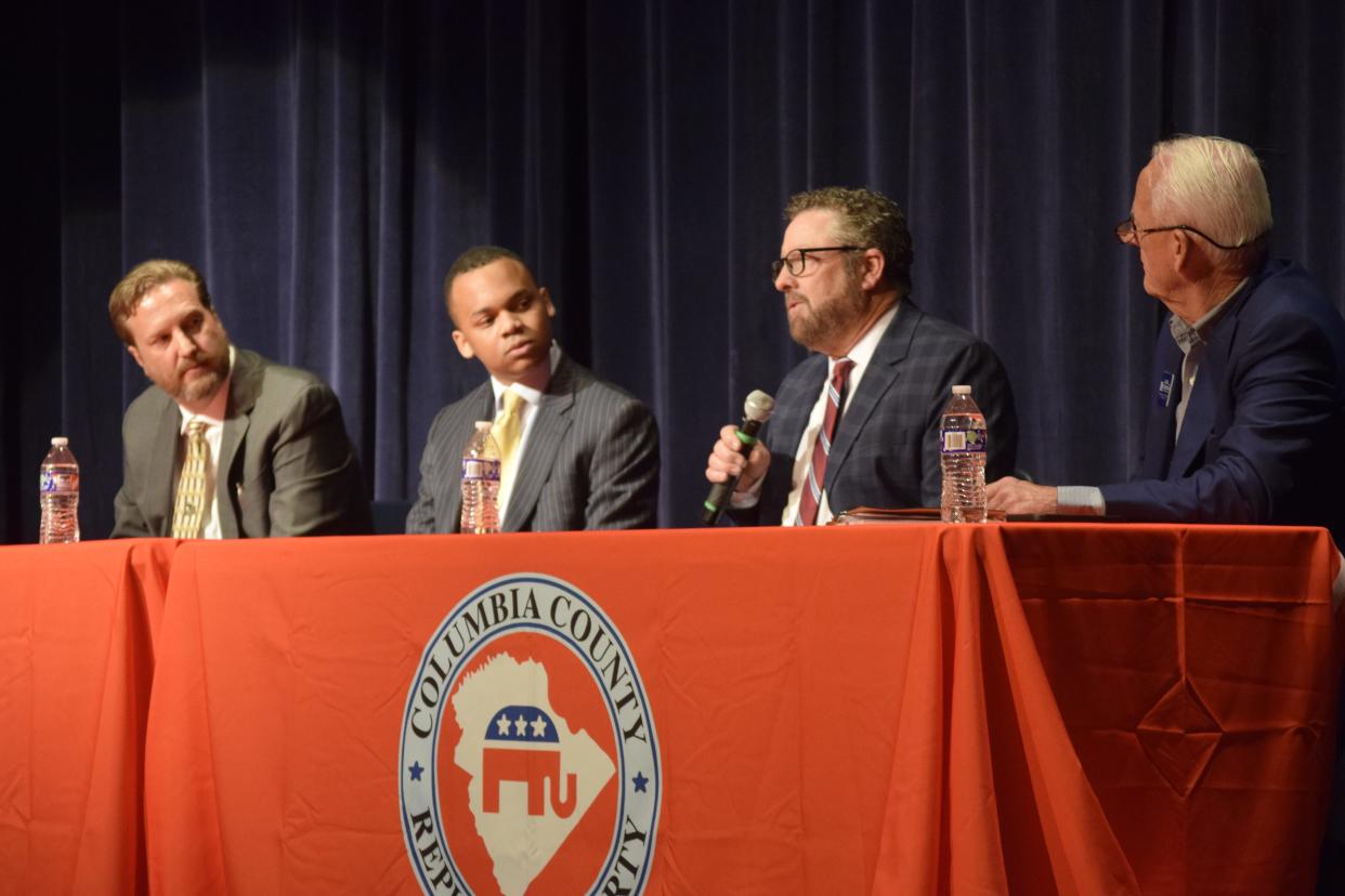 (From left to right) Georgia House of Representatives District 125 Candidates John Turpish, CJ Pearson, Jim Steed and Gary Richardson discuss issues at the Columbia County Republican Party's debate at Grovetown High School on Tuesday, Jan. 23, 2024.