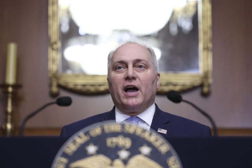 Rep. Steve Scalise speaks at a podium.