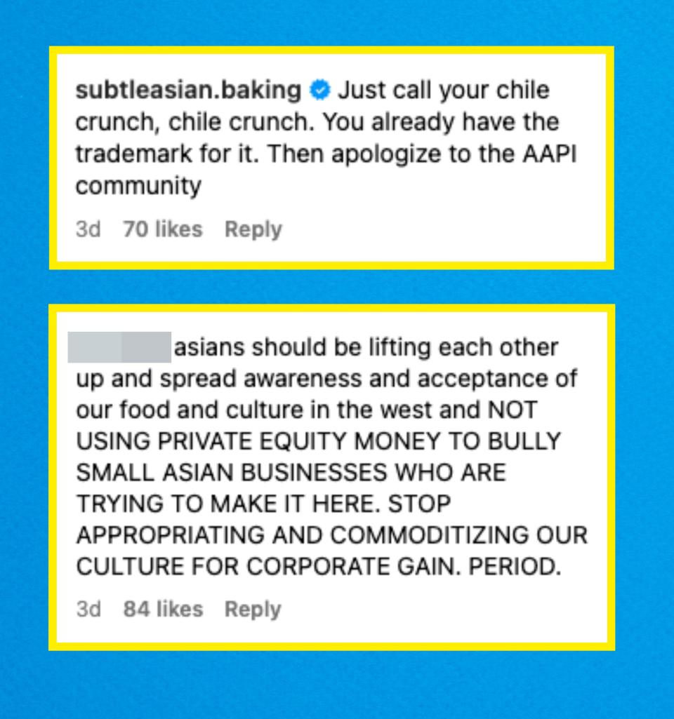 Instagram comments showing users asking David Chang to apologize to the AAPI community and for businesses to support each other.