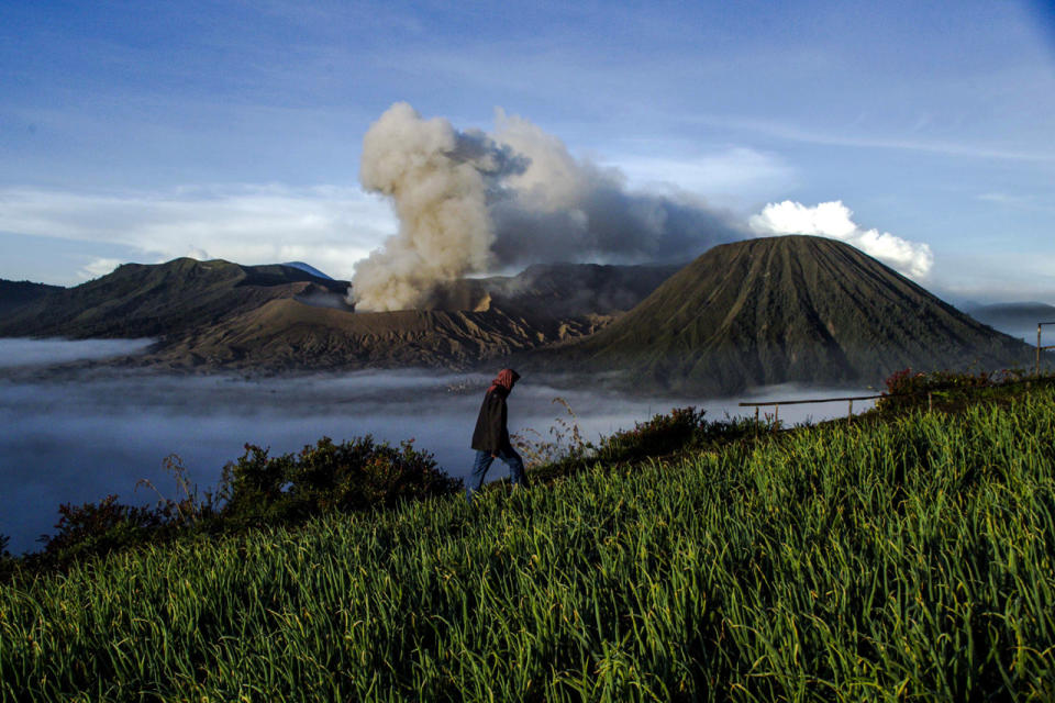 Mount Bromo’s eruption in Indonesia