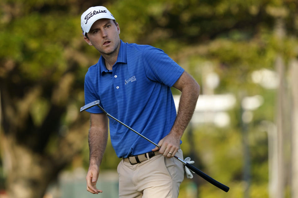 Russell Henley watches his putt on the 13th green during the third round of the Sony Open golf tournament, Saturday, Jan. 15, 2022, at Waialae Country Club in Honolulu. (AP Photo/Matt York)