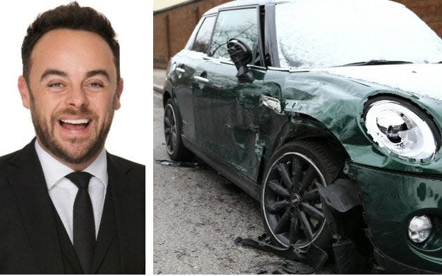 Ant McPartlin was arrested after the incident that left two other vehicles, including this Mini, damaged - ITV/REX/Shutterstock and WENN.com 