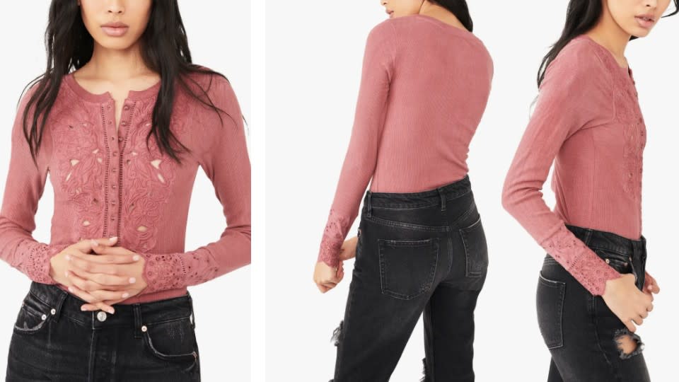 Free People Sidelines Knit & Appliqué Button-Up Top - Nordstrom, $65 (originally $108)