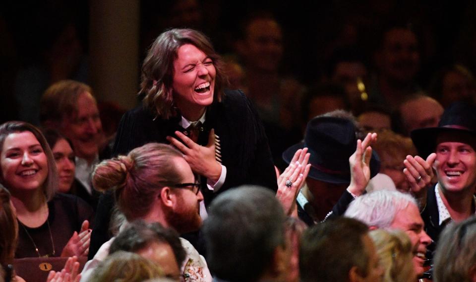 Brandi Carlile laughs from the audience during the Americana Music Honors & Awards Wednesday.