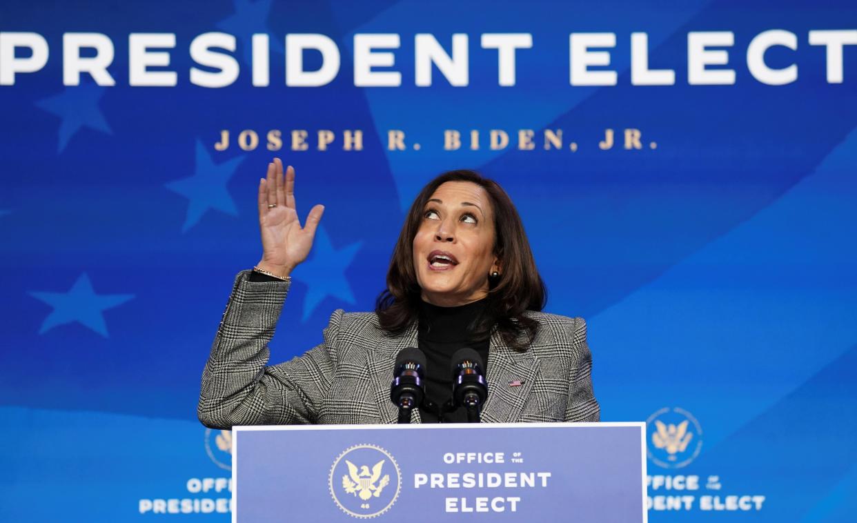 <p>Vice President-elect Kamala Harris, who will be sworn in on Wednesday by the country’s first Latina justice.</p> (REUTERS)