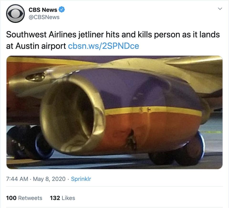 CBS Tweet Southwest Plane Runway Austin