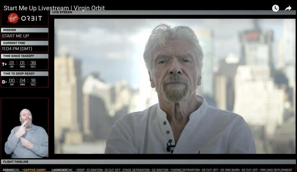 Richard Branson on Virgin Orbit's livestream.