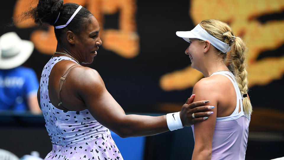 Serena Williams, pictured here speaking with Anastasia Potapova after her victory at the Australian Open.