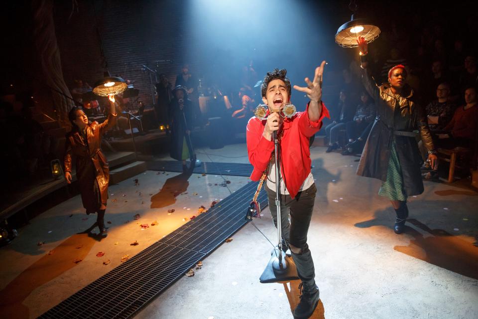 Jessie Shelton, Shaina Taub, Damon Daunno, Lulu Fall, Chris Sullivan and Nabiyah Be perform in Anais Mitchell's "Hadestown" at the New York Theatre Workshop in New York City in 2016.