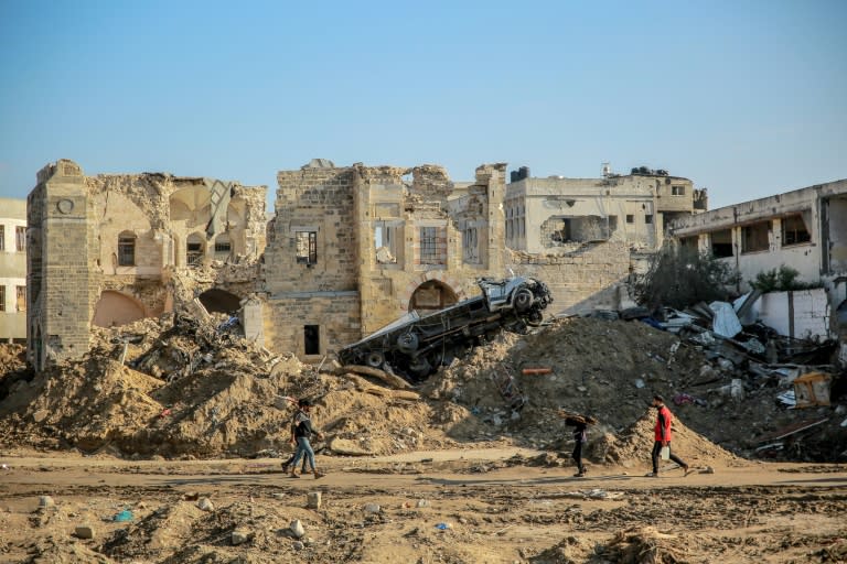 What remains of Gaza's main al-Basha museum in Gaza City (-)