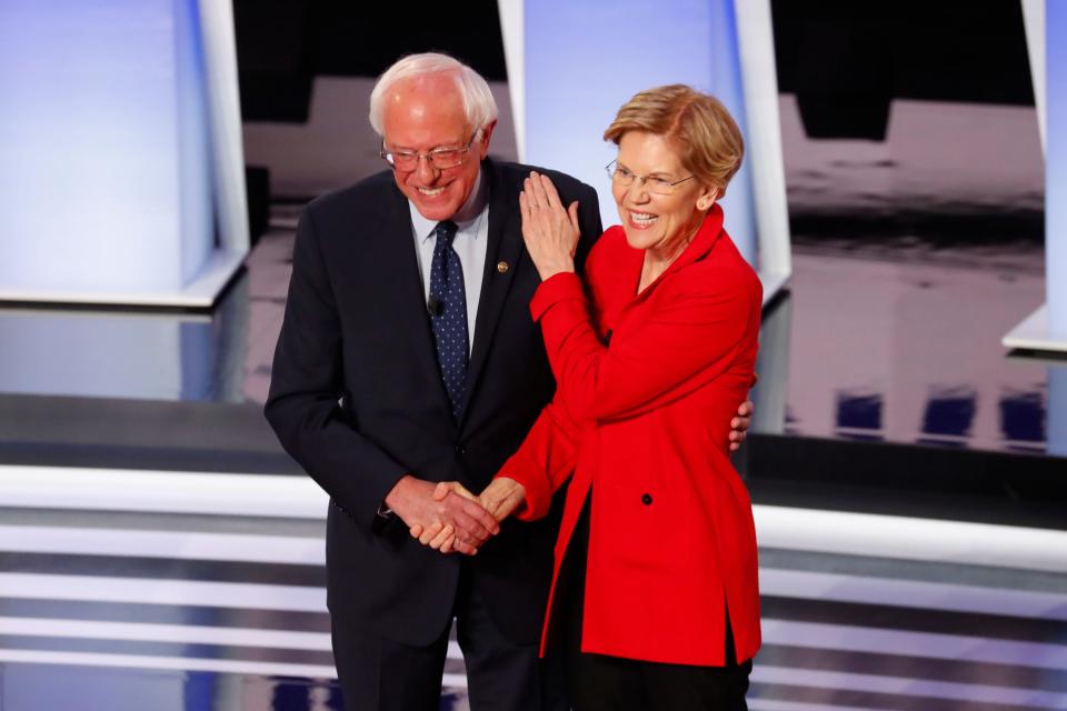 Sen. Bernie Sanders, I-Vt., and Sen. Elizabeth Warren, D-Mass., will be among 10 candidates on the debate stage in Houston on Sept. 12, 2019.