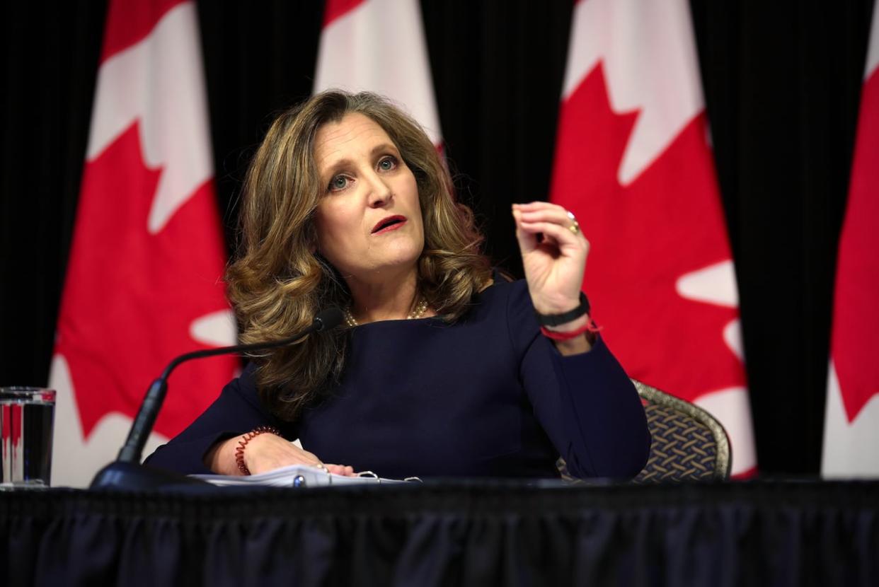 Finance Minister Chrystia Freeland answers questions about the new federal budget in Ottawa on Tuesday. (Jean-François Benoit/CBC - image credit)