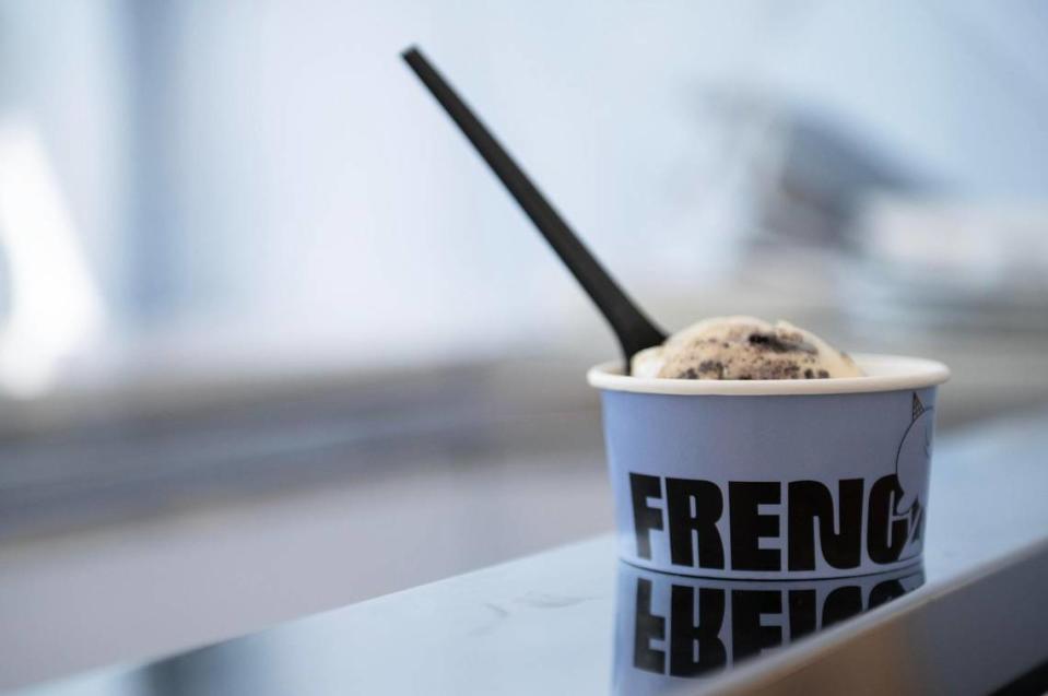 A scoop of cookies and cream ice cream at the new French Custard in Brookside.