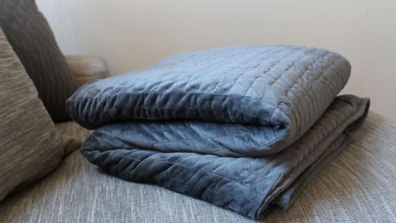 This weighted blanket is like getting a big hug while you're in bed.