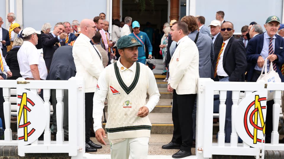 Khawaja walks through the MCC members gate at Lord's. - Ryan Pierse/Getty Images