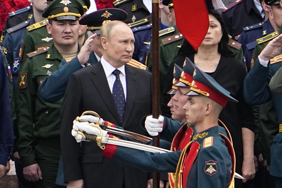 FILE - Russian President Vladimir Putin attends a wreath laying ceremony at the Tomb of Unknown Soldier in Moscow, Russia, Wednesday, June 22, 2022, marking the 81st anniversary of the Nazi invasion of the Soviet Union. (AP Photo/Alexander Zemlianichenko, Pool, File)