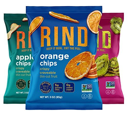 <p><strong>RIND Snacks</strong></p><p>amazon.com</p><p><strong>$19.99</strong></p><p><a href="https://www.amazon.com/dp/B09C6N3LW2?tag=syn-yahoo-20&ascsubtag=%5Bartid%7C2140.g.38963686%5Bsrc%7Cyahoo-us" rel="nofollow noopener" target="_blank" data-ylk="slk:Shop Now" class="link ">Shop Now</a></p><p>If you recognize everything on the ingredients list, it's almost guaranteed that your snack's a win, and that shouldn't be an issue with these Rind snacks. Their only ingredient is the dried fruit that comes in the bag. </p><p><em>Per serving: 90 calories, 0 g fat (0 g saturated), 23 g carbs, 12 g sugar, 0 mg sodium, 5 g fiber, 2 g protein</em></p>
