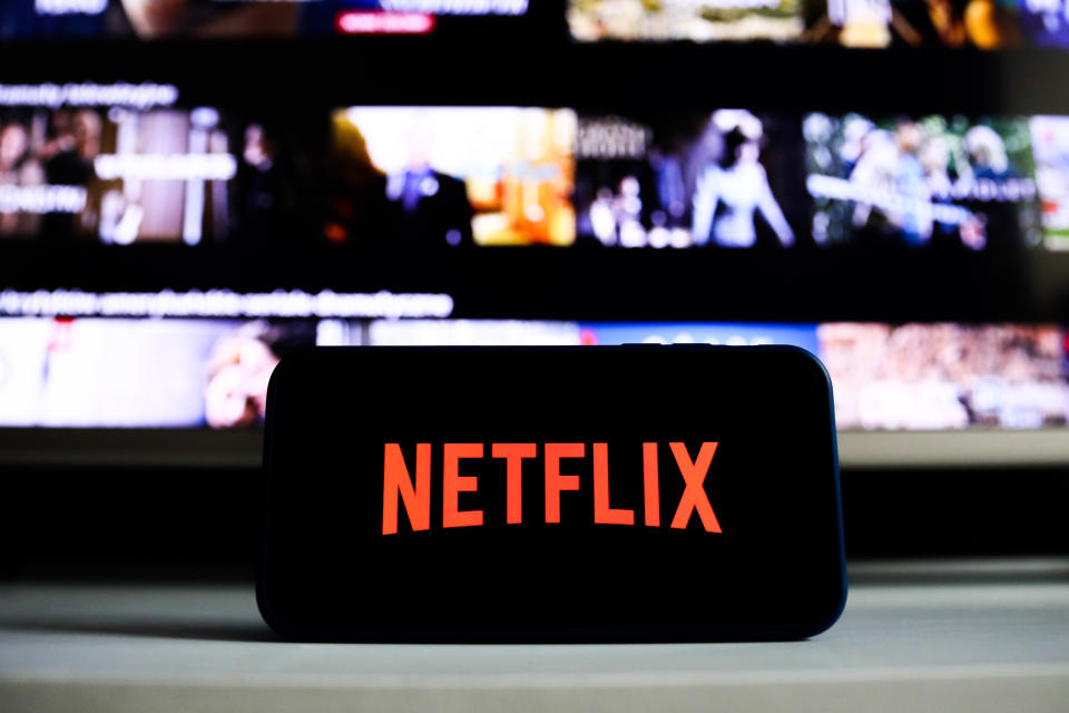 Netflix logo is seen displayed on phone screen in this illustration photo taken in Poland on July 17, 2020. On-Demand streaming services gained popularity and new subscribers during the coronavirus pandemic.  (Photo Illustration by Jakub Porzycki/NurPhoto via Getty Images)