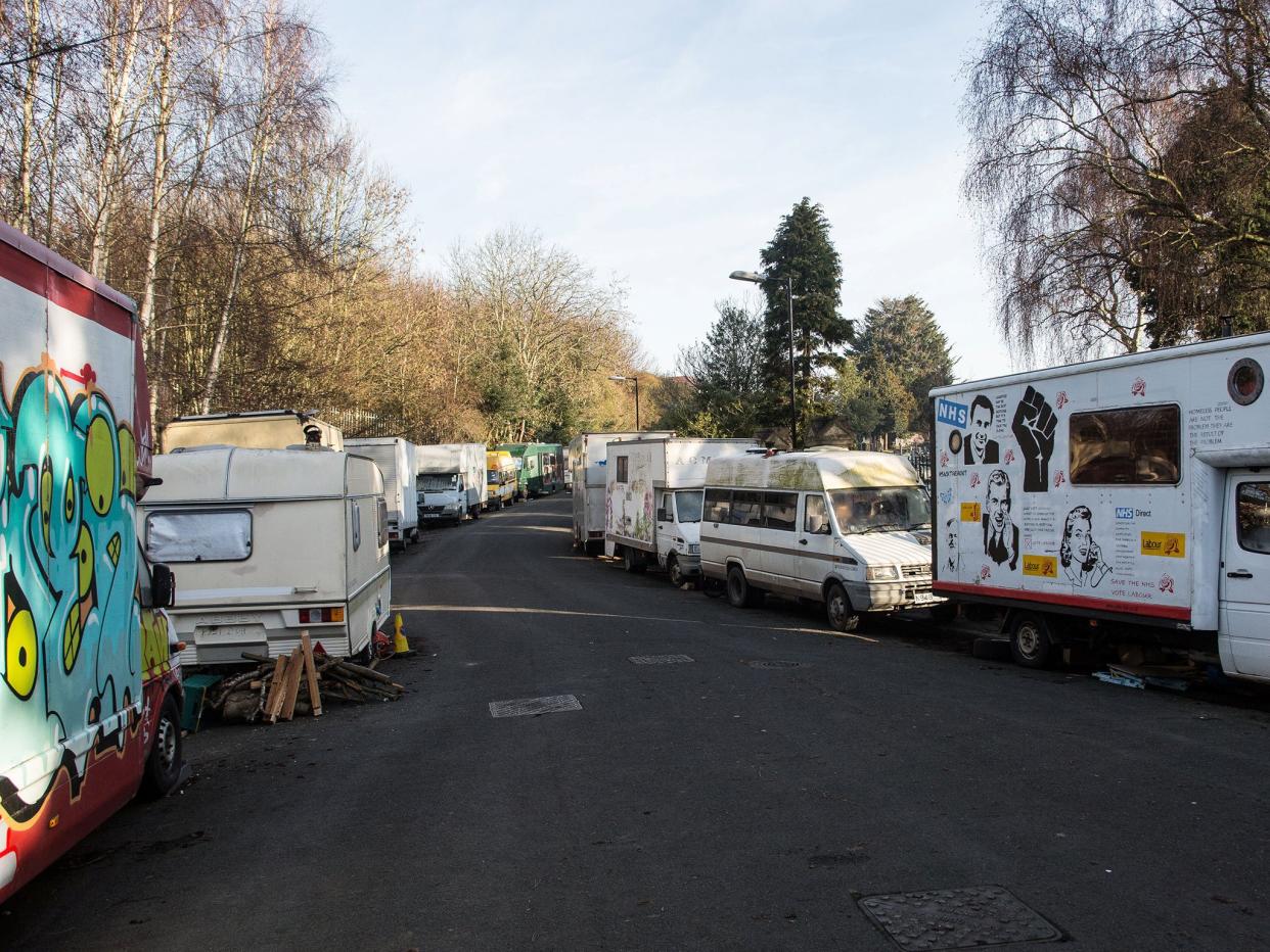 Around 50 caravans, horseboxes, motorhomes and lorries are parked on Greenbank View, close to a cemetery in Easton: SWNS