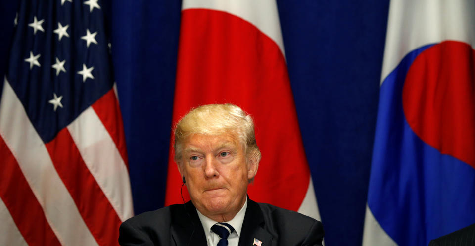 President Trump during a meeting with the South Korean president and the Japanese prime minister, Sept. 21, 2017. (Photo: Kevin Lamarque/Reuters)