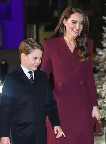 <p>Samir Hussein/WireImage</p> Prince George and Kate Middleton at the Christmas carol concert on Dec. 15, 2022